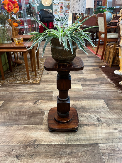 Timber Plant Stand / Pedestal Side Table – Dark Stained Wood