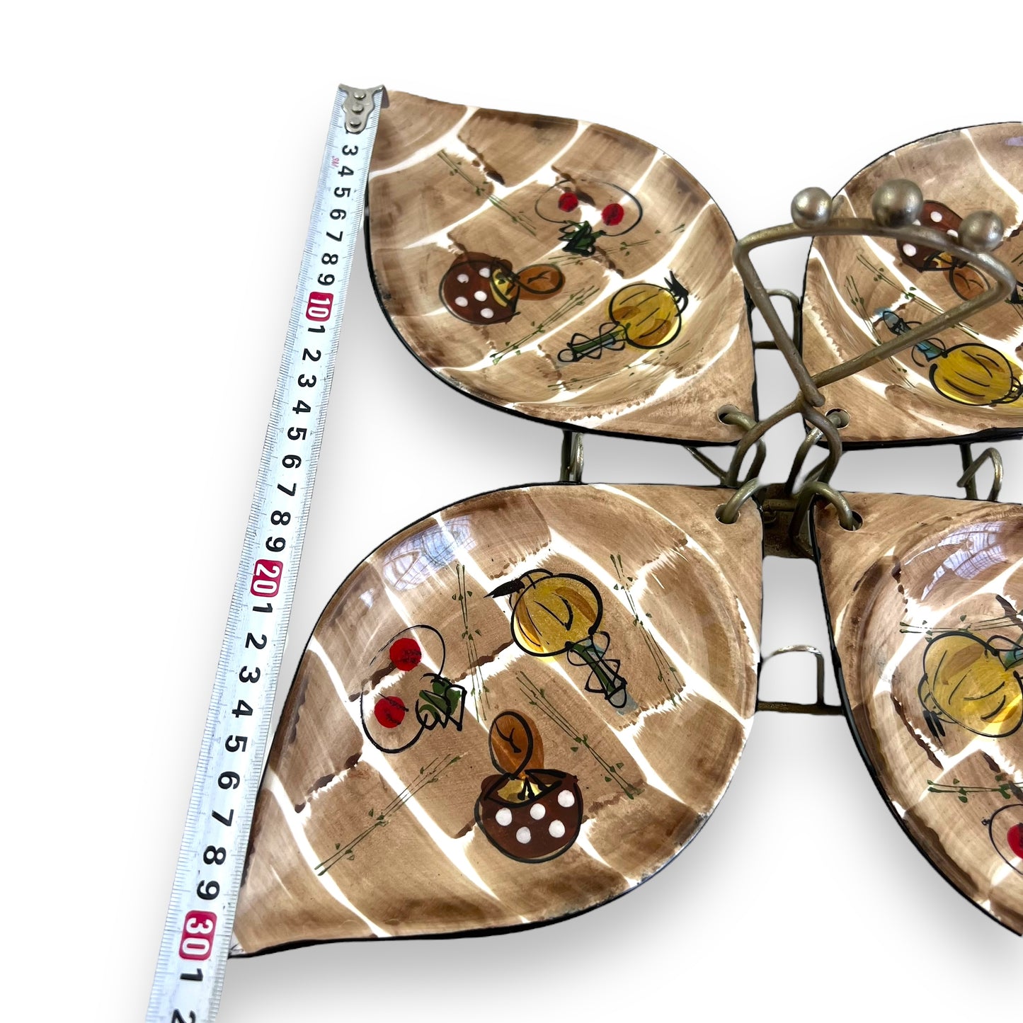 Leaf shape Serving dish Set – Hand-Painted mushroom pattern & Metal carry Stand
