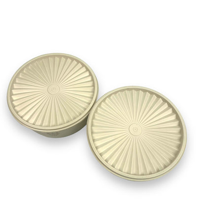 Cream round Tupperware storage container set of 2 - Made in Australia