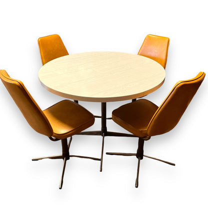 Mustard Swivel Dining Chairs and Round white top Table – 5-Piece Retro Set