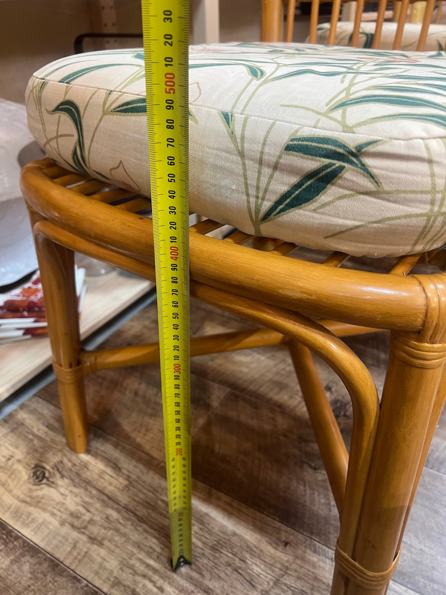 Set of 6 Vintage Bamboo & Rattan Dining Chairs with Floral Cushions