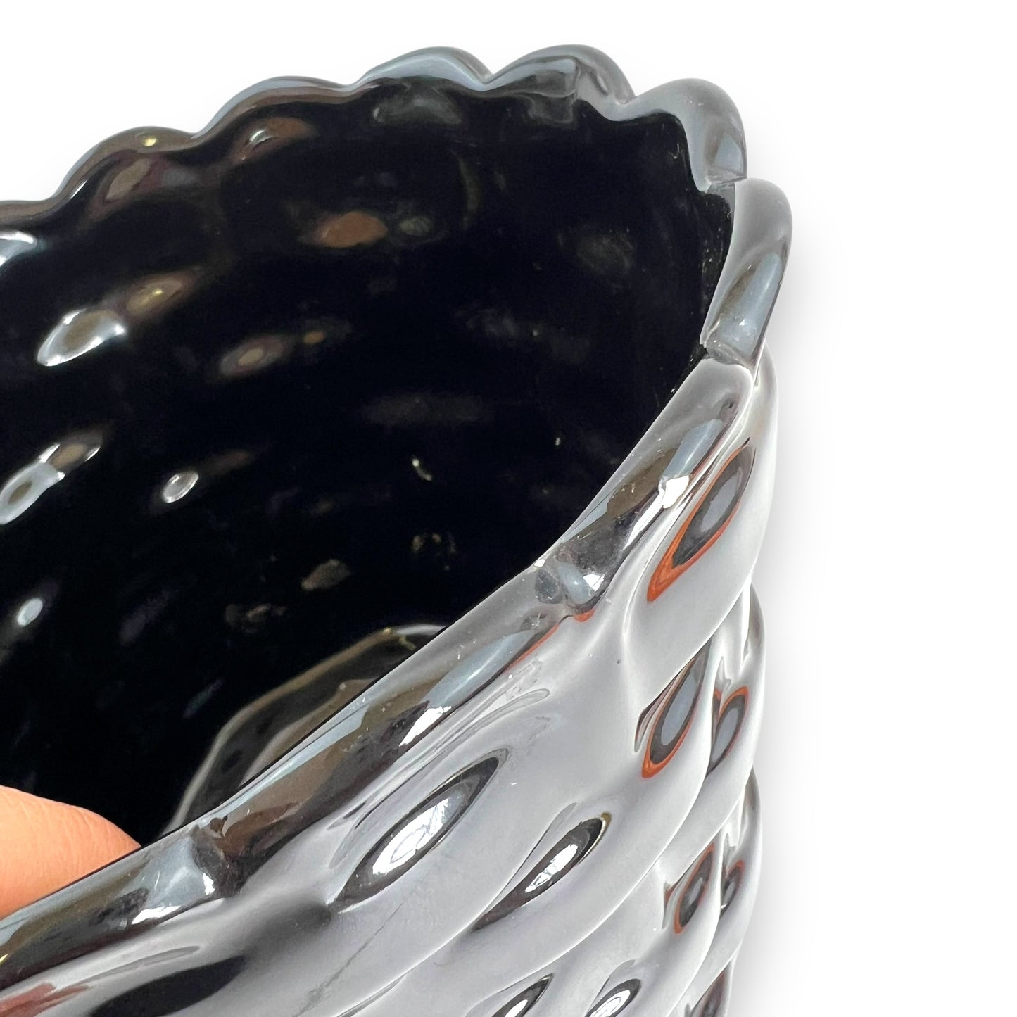 Black Basket Weave Ceramic Plant Pot - Made in Taiwan