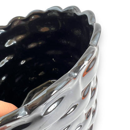 Black Basket Weave Ceramic Plant Pot - Made in Taiwan