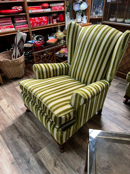 2.Green stripe wingback chair