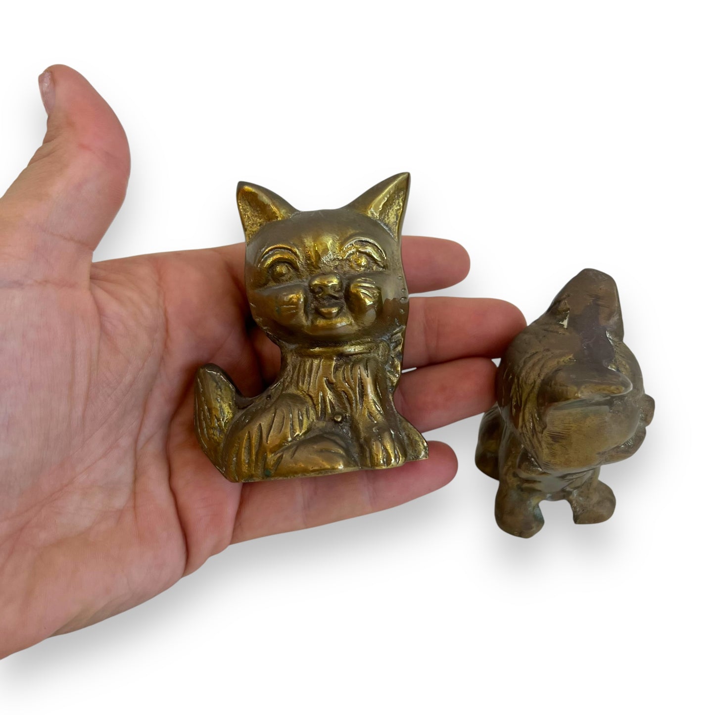 Brass cat statue set of two