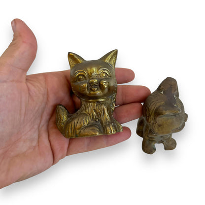 Brass cat statue set of two