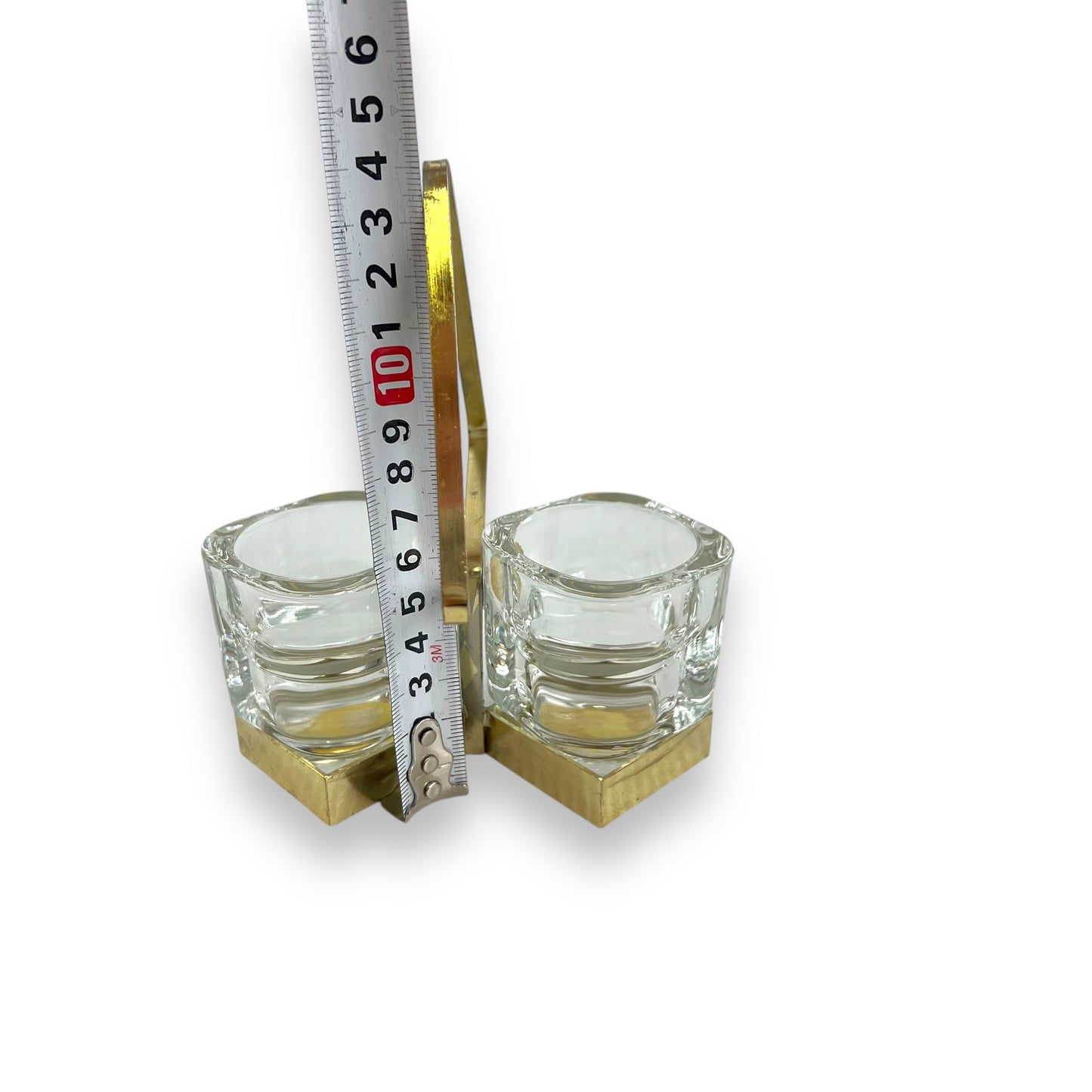 Clear glass Salt & Pepper Holder with Brass Handle - Made in Italy
