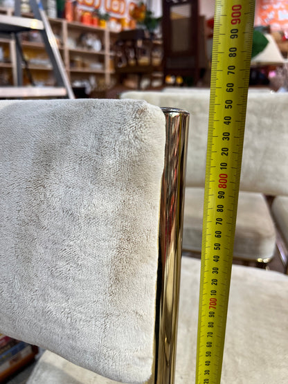 Brass & Smoked Glass Dining Table with 6 Chairs cream upholstery