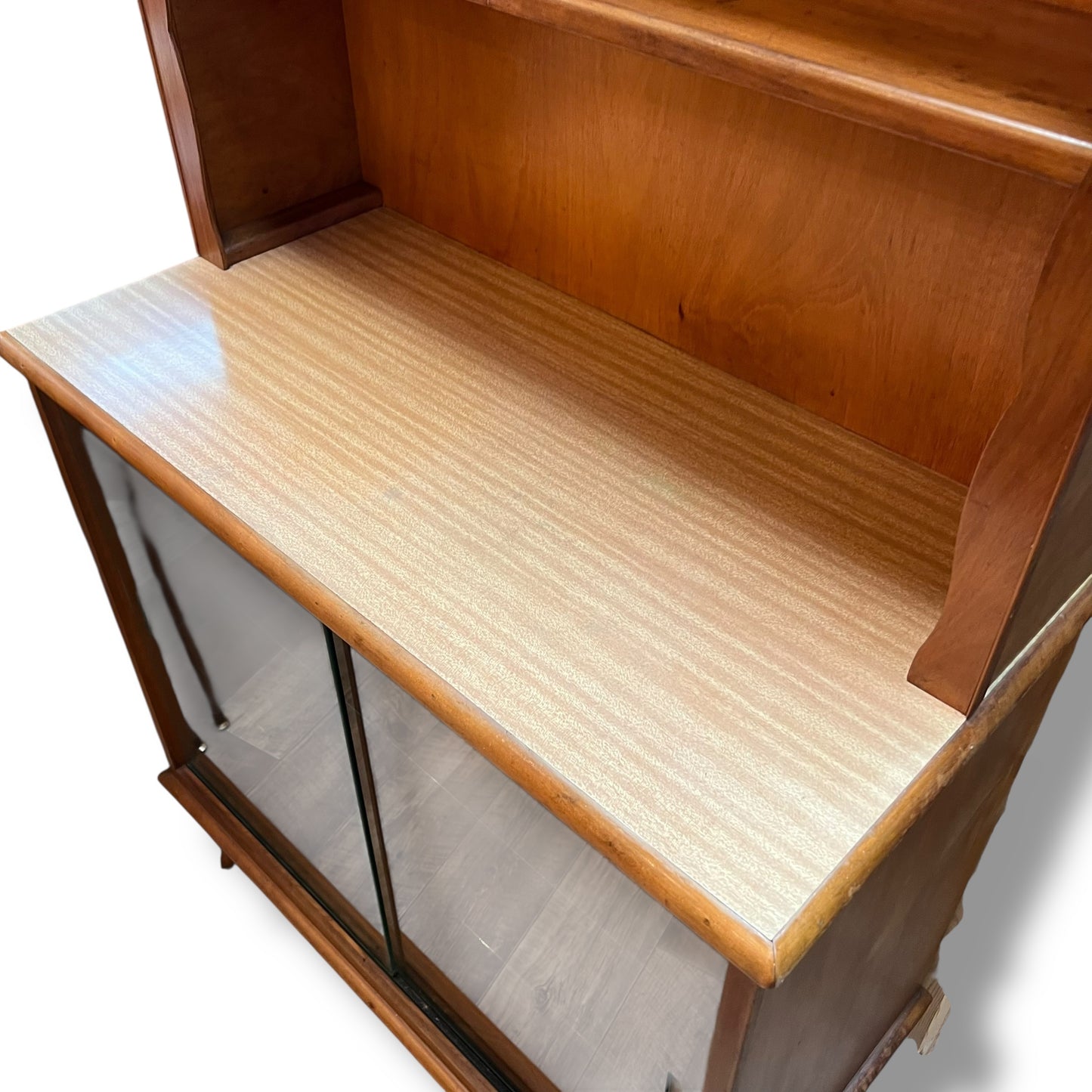 Hutch Display Cabinet with Glass Sliding Doors & Arched Top