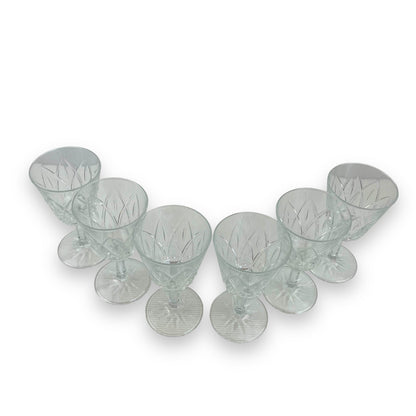 Set of 6 Vintage Cut Glass Goblets – Diamond Pattern Wine Glasses