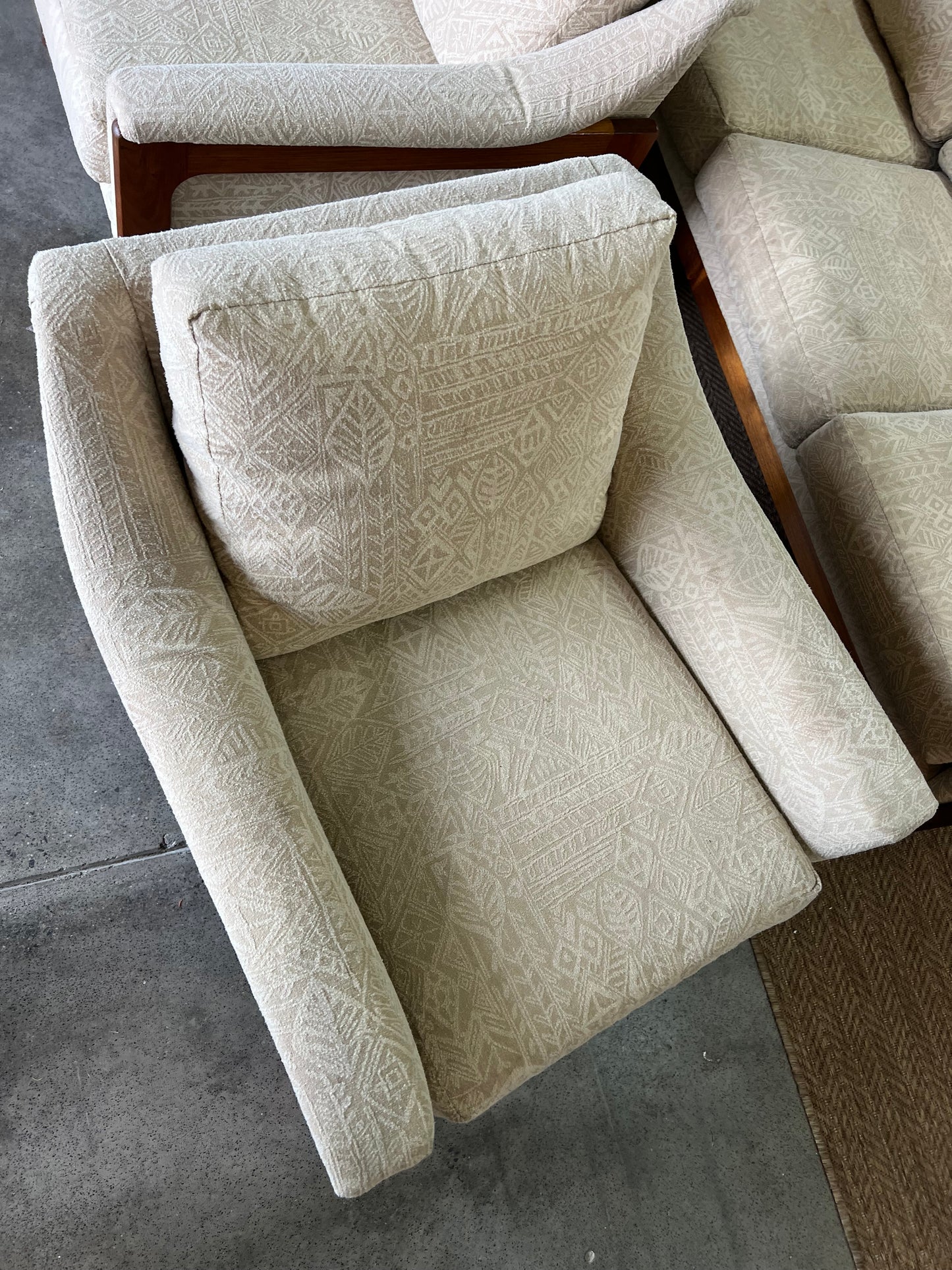 2. Danish Deluxe Single Lounge Chair Cream Patterned Upholstery