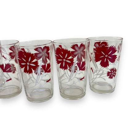 Red and white flower glass set of 6