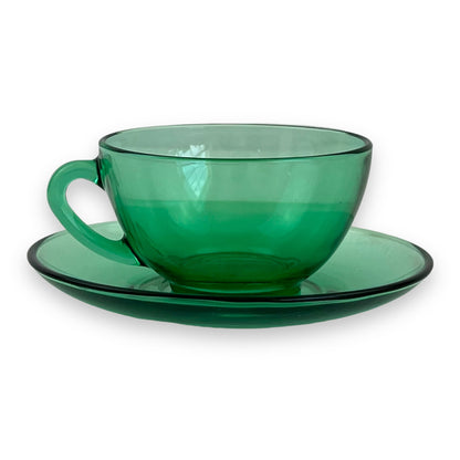 Arcoroc France Green Glass Teacup & Saucer