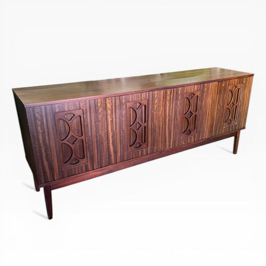 Avalon Mid Century Walnut Sideboard / Buffet Cabinet with Carved Doors