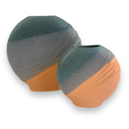Blue & Pink 80s Round Vase Pair