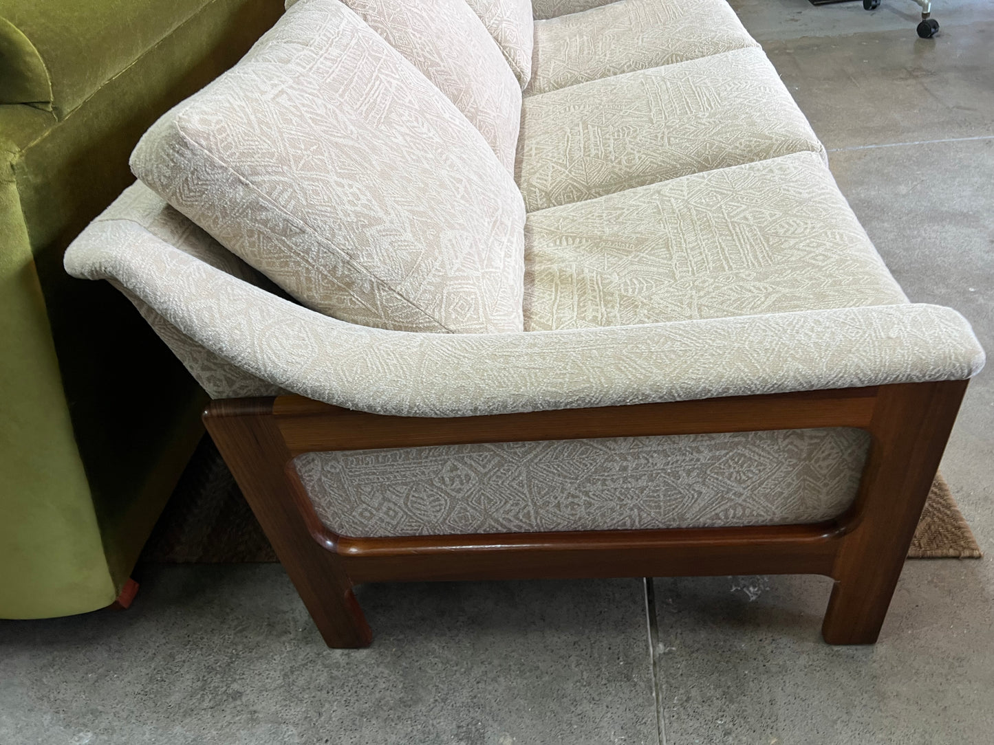Danish Deluxe Three Seater Lounge Cream Patterned Upholstery