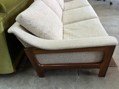Danish Deluxe Three Seater Lounge Cream Patterned Upholstery