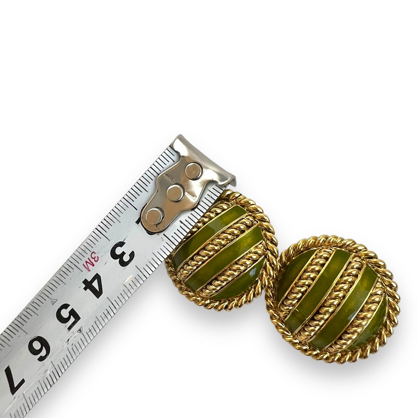 Green & Gold Round Clip On Earrings