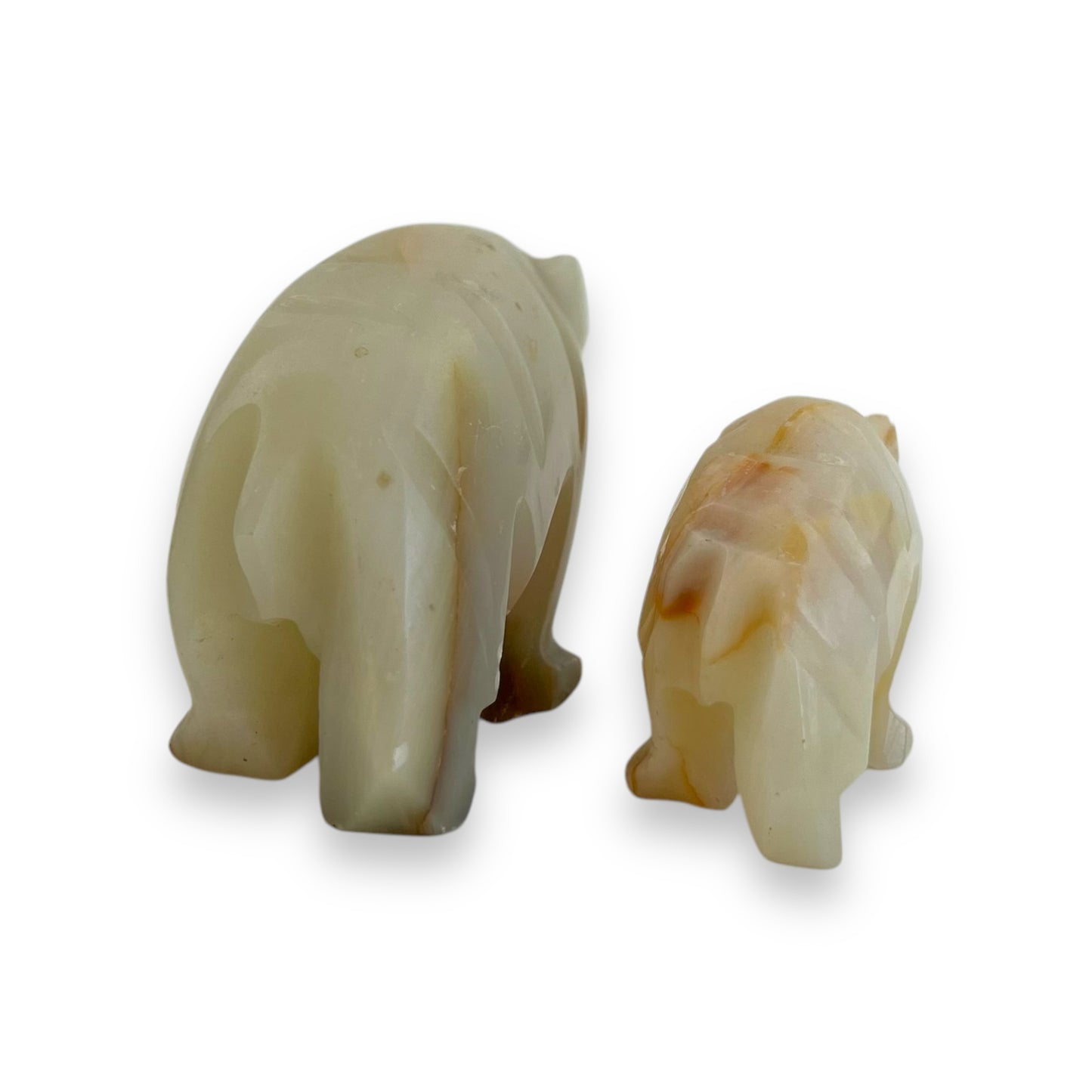 Onyx stone mother bear and cub handcarved statue set