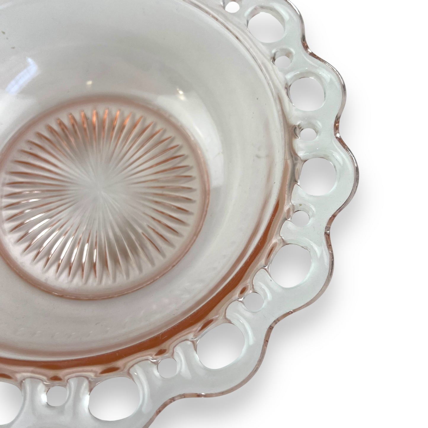 Pink Glass Bowl Lace Cutout Edge