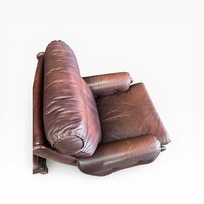 Moran Brown Leather Armchair with footrest