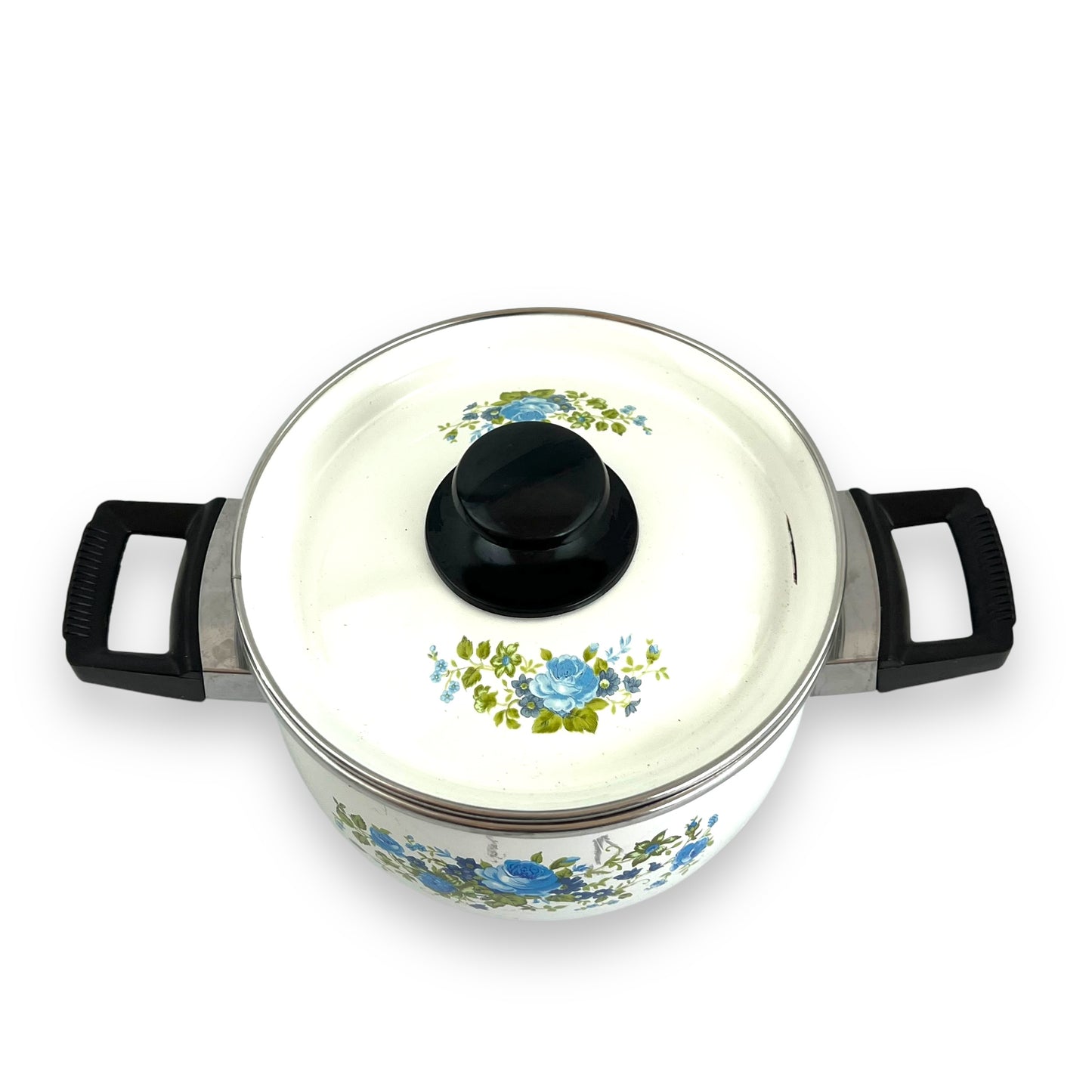 Blue rose enamel cooking pot