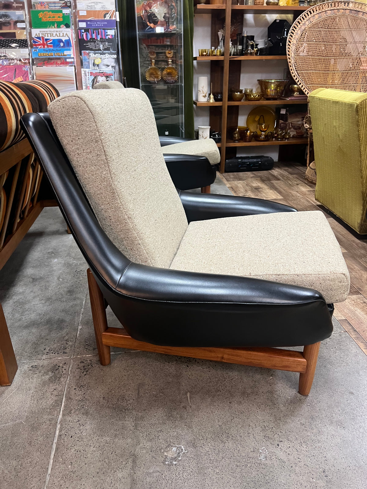 #1 Danish Deluxe Armchair – Black Vinyl & Cream Upholstery