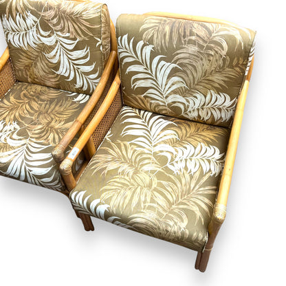 Cane Lounge Chair with brown palm print cushions