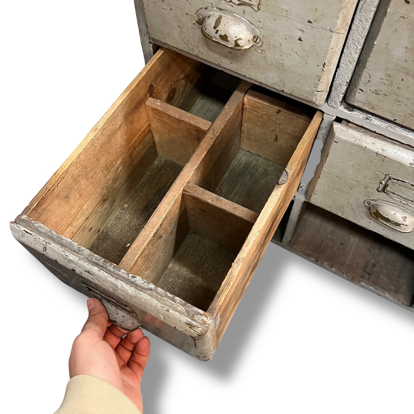 Vintage Industrial 8-Drawer Timber Storage Unit with Bottom Cubbies