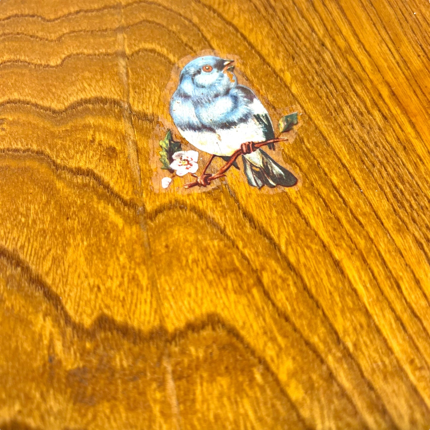 Wooden Small Tray with Bird in Center