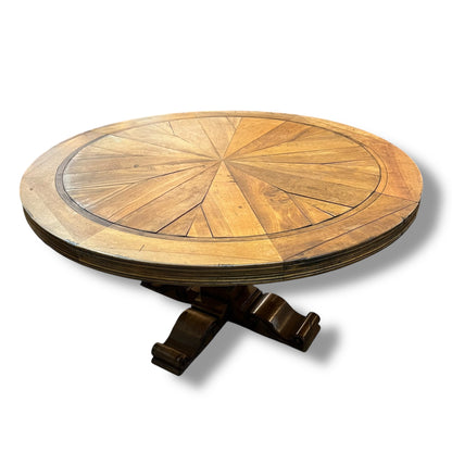 Round Parquetry Dining Table with Carved Scroll Base