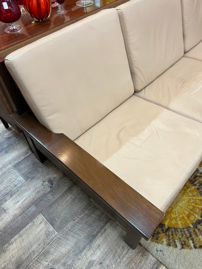 Mid-Century Modern Timber & Leather Three-Seater Lounge