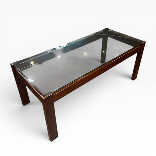Mid-Century Timber & Smoked Glass Coffee Table