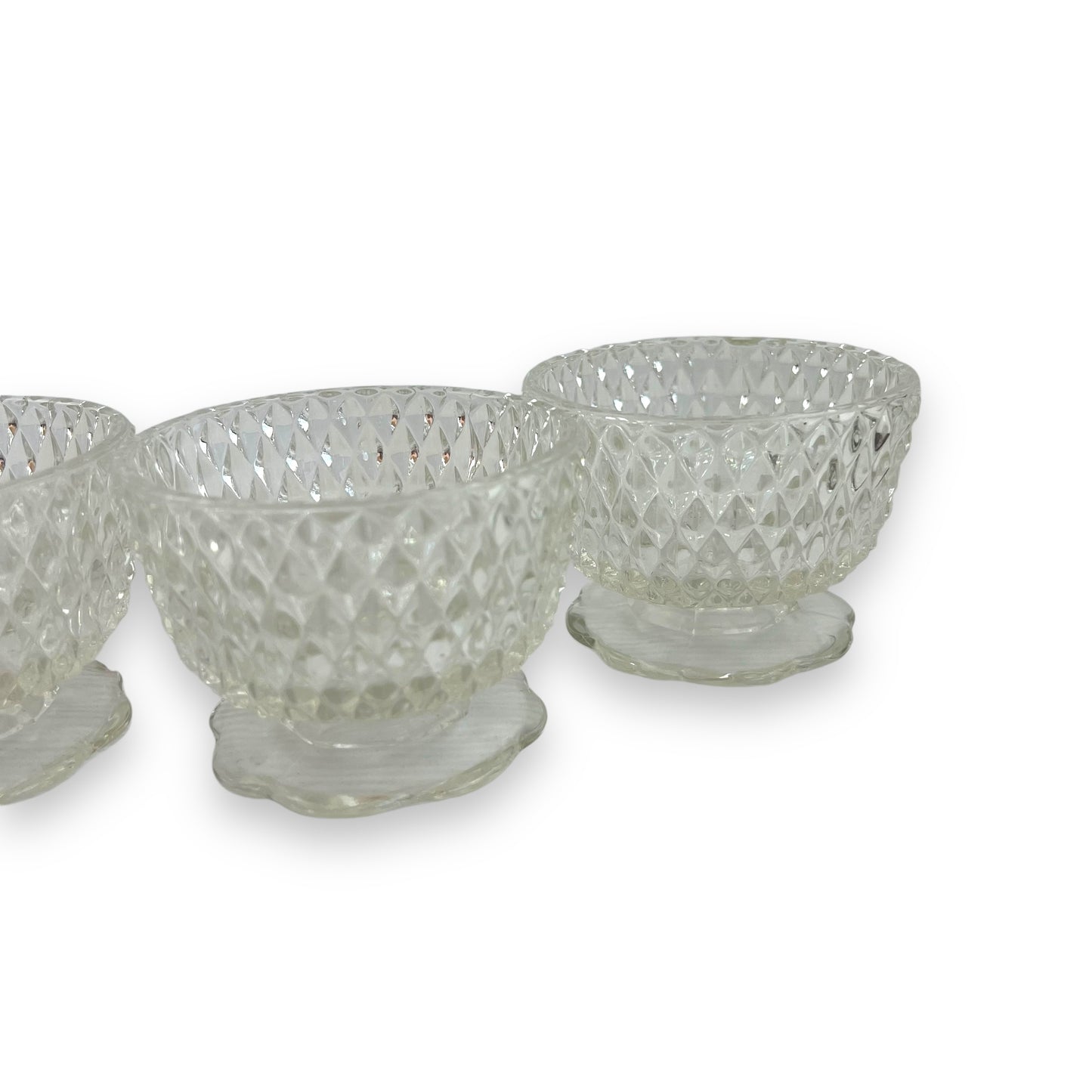 Set of 5 Diamond-Cut Glass Dessert Bowls