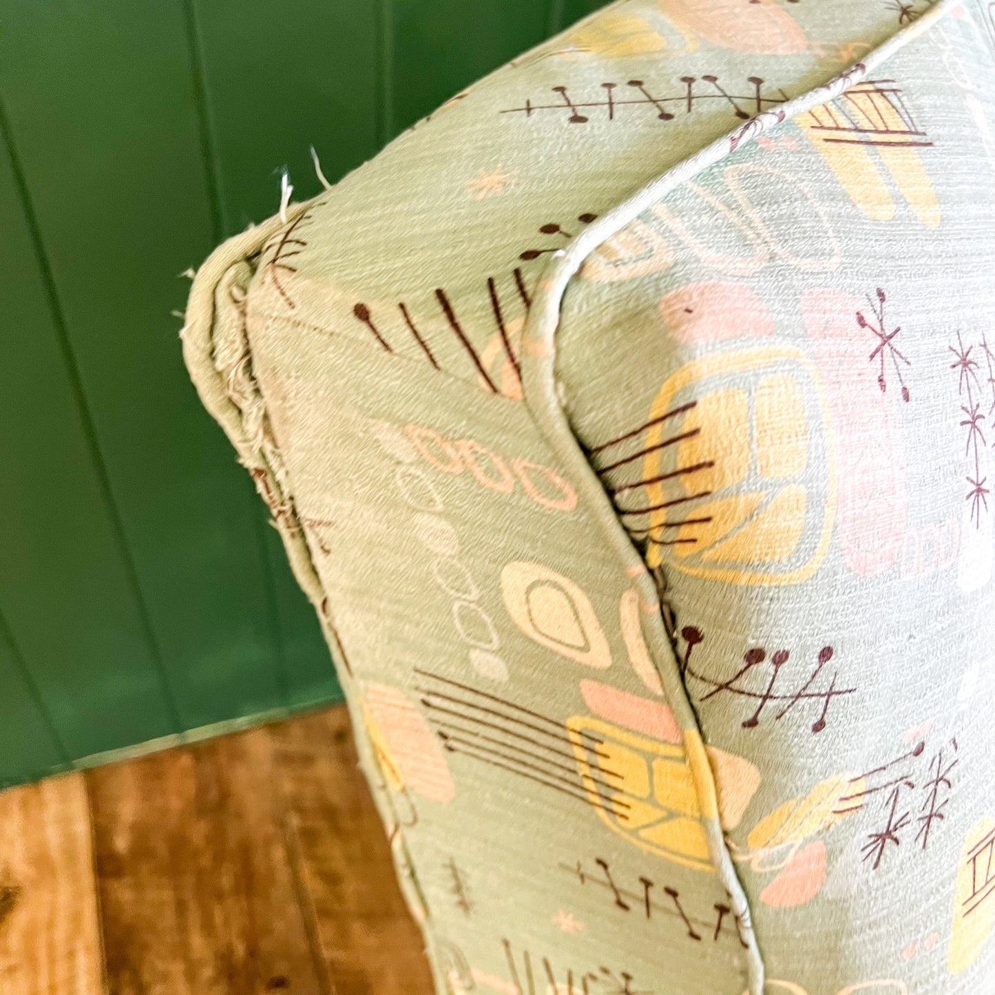Retro Corner Lounge Piece with Atomic Barkcloth Upholstery Fabric