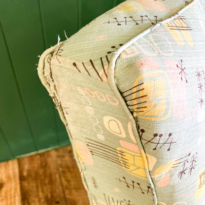 Retro Corner Lounge Piece with Atomic Barkcloth Upholstery Fabric