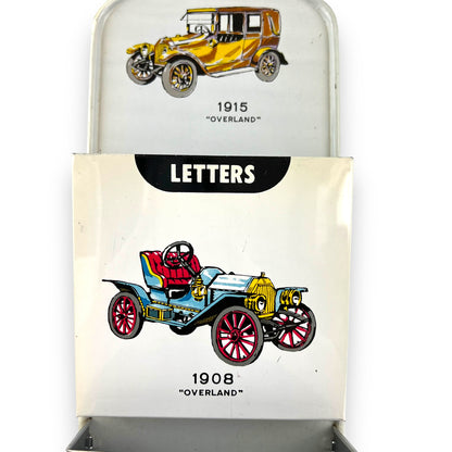 Metal Letters & Bills Wall Hanging Organiser with Vintage cars artwork