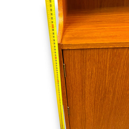 Mid-Century Teak Display Cabinet with pull down Bar section