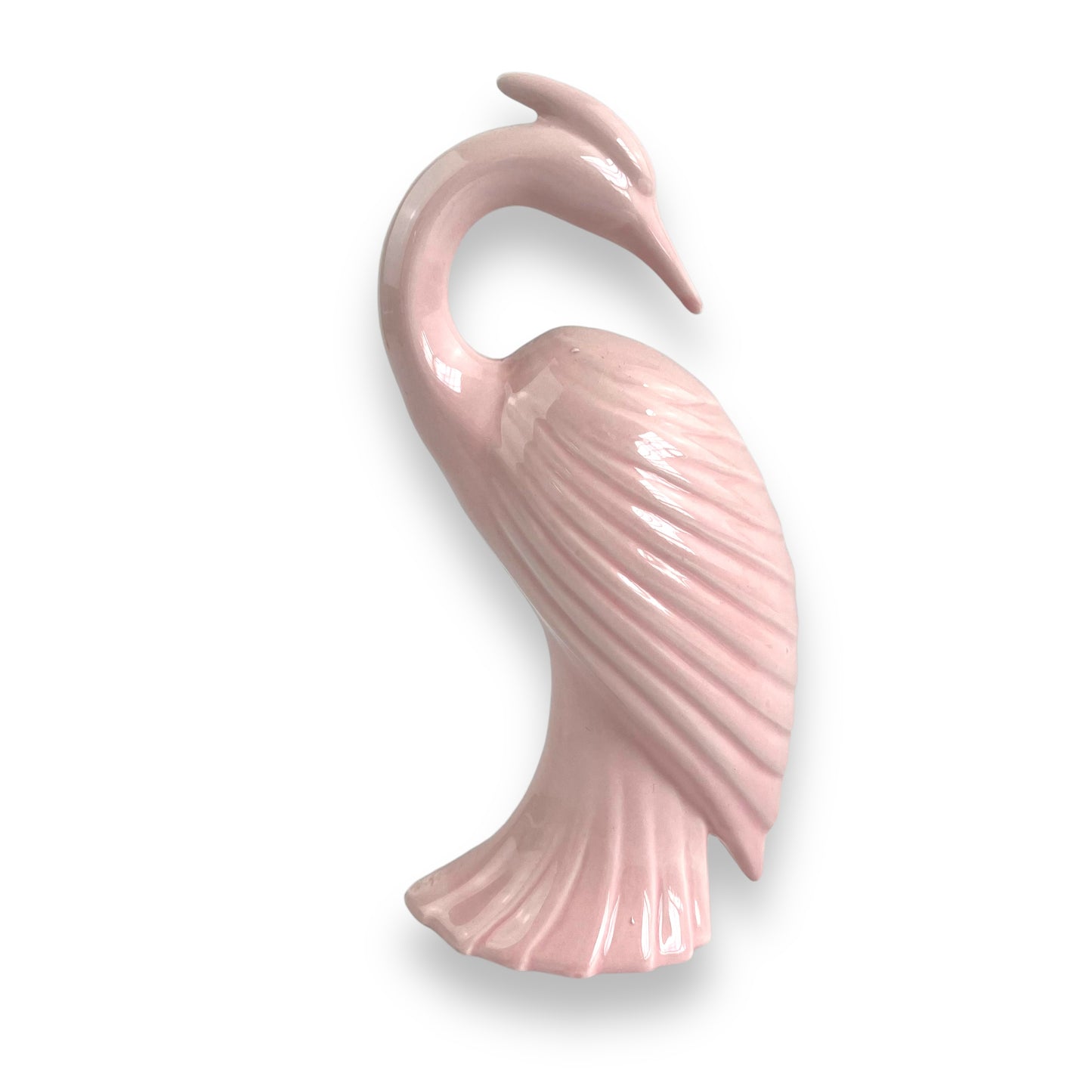 Pink ceramic heron bird statue