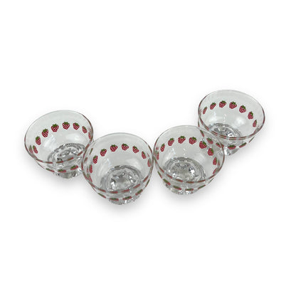 Glass Dessert Cup with strawberry pattern set of 4