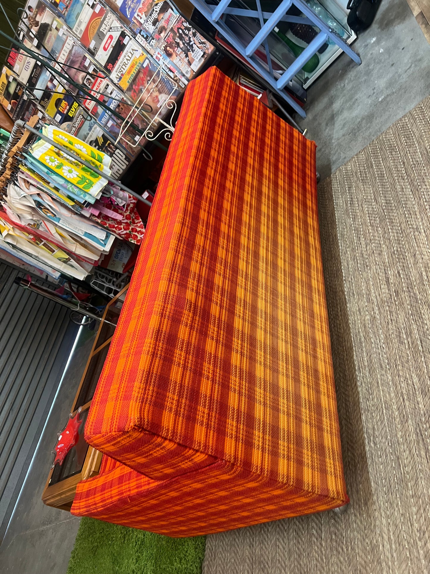 1970s Simmons Hide-A-Bed Sofa in Original Orange Plaid Upholstery
