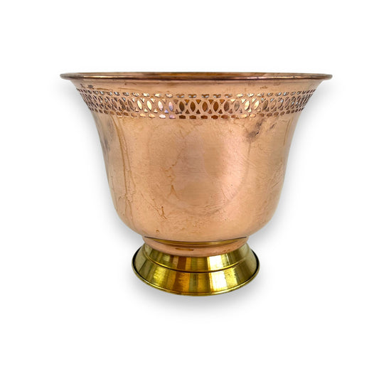 Copper Vase / Plant Pot with Intricate Cutout Design and Brass Base