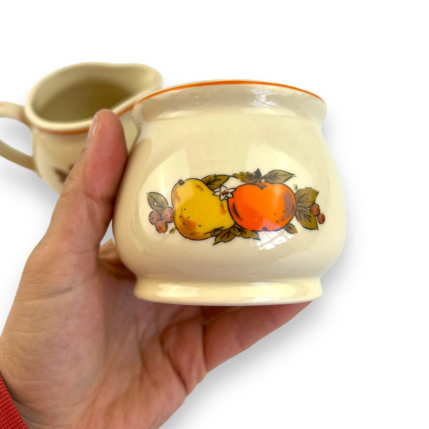 Sugar Pot & creamer set with fruit design