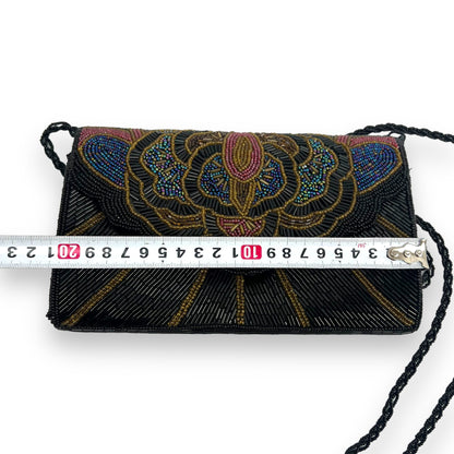 Black, red, green & blue beaded bag