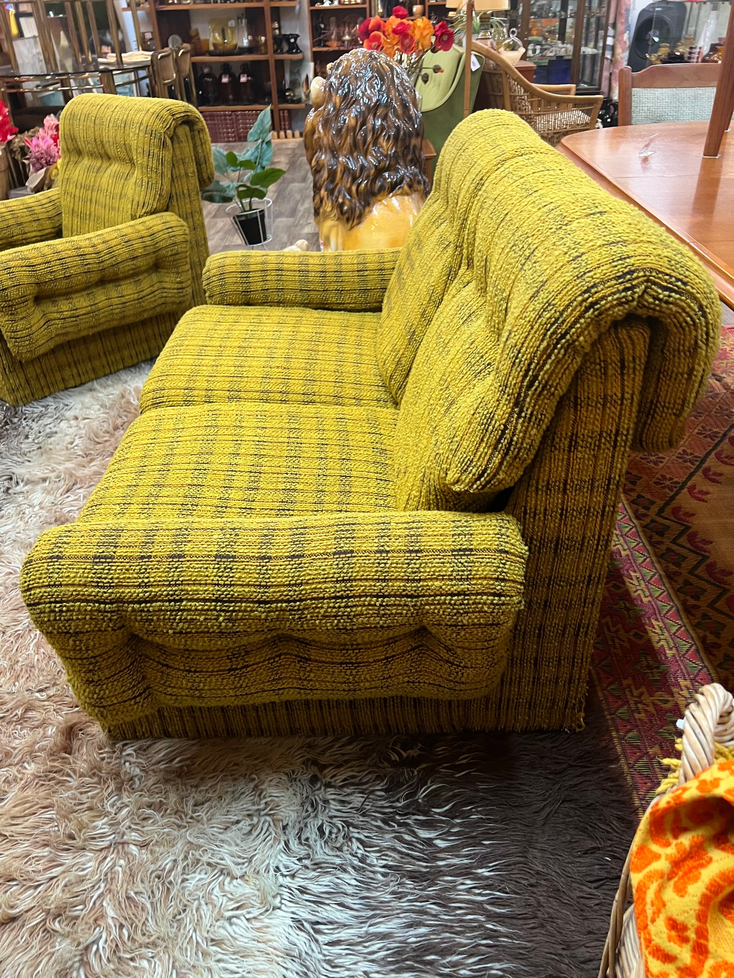 1970s Mustard Yellow Textured Fabric 2-Seater Lounge