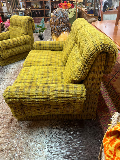 1970s Mustard Yellow Textured Fabric 2-Seater Lounge