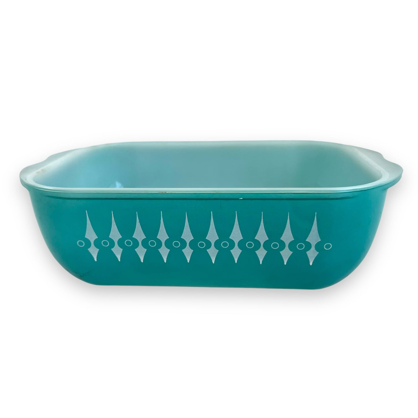 Pyrex Australia Turquoise Casserole Dish with Picket Fence Spear Pattern & Clear Glass Lid COB-600