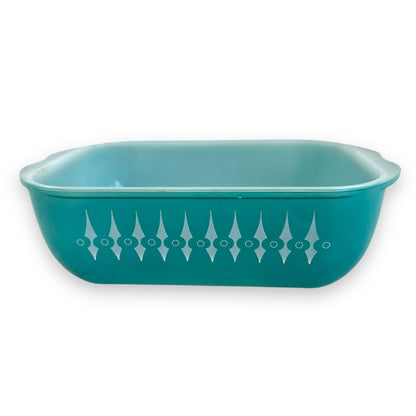 Pyrex Australia Turquoise Casserole Dish with Picket Fence Spear Pattern & Clear Glass Lid COB-600