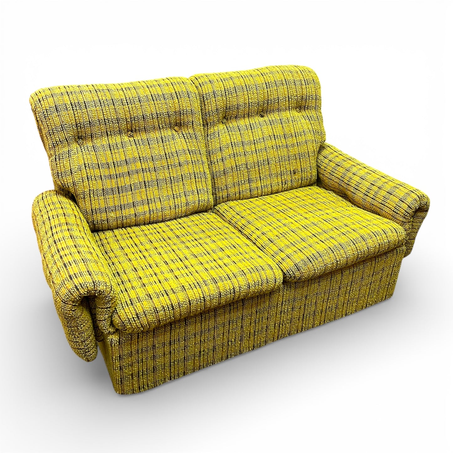 1970s Mustard Yellow Textured Fabric 2-Seater Lounge