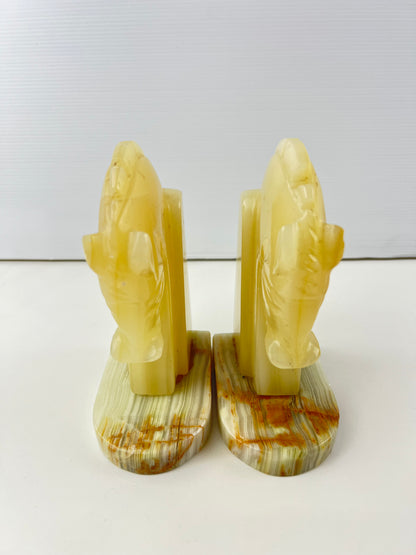 Carved Onyx Horse Head Bookends Pair